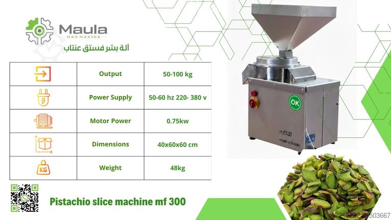 Pistache snijmachine (pistachesnijder voor plakjes) en rasp. Maula makina mf300