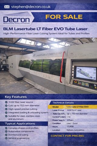 Laserový řezací stroj BLM LASERTUBE LT FIBER EVO TUBE LASER