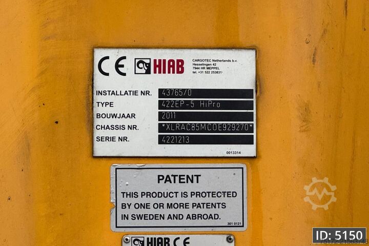 Crane truck DAF CF 85.410 SC, Euro 5, 8x2 / Hiab 422 EP5 + Radi...