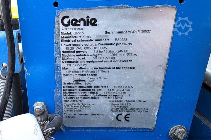 Articulated boom lift Genie GR15 Electric, 6.5m Working Height, 227kg Capacity