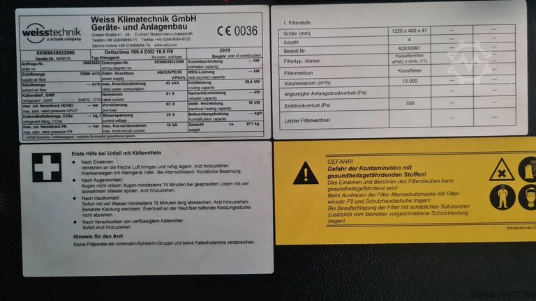 Klima; Airconditioner; Klimaatkast; Weiss Kllimatechnik GmbH Deltaclima 160.4 DXD 18.9 R9