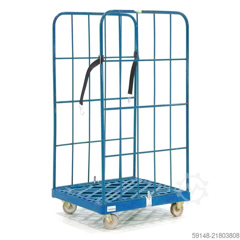 Gebruikte 2-Heks rolcontainer insteekhekken + 2 nylon spanbanden  - L:810 x B:720 x Kruizinga 99-9720GB