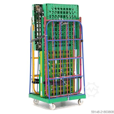 Gebruikte 2-Heks rolcontainer insteekhekken + 2 nylon spanbanden  - L:810 x B:720 x Kruizinga 99-9720GB