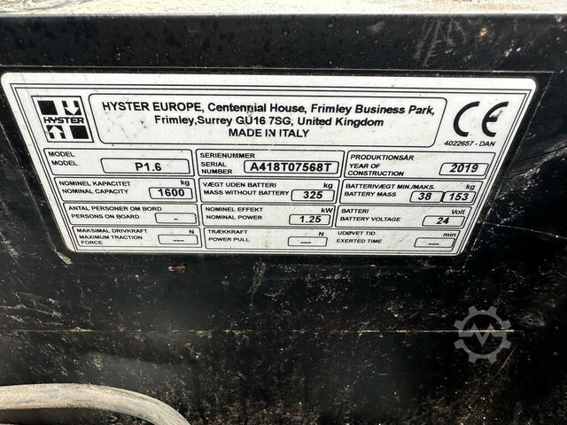 VS-22282 Elektrische palletwagen Hyster p1.6 bj2019 HYSTER p1.6