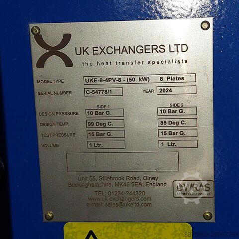 Échangeur de chaleur compact UK Exchangers Ltd UKE-8-4PV-8 - (50 kW) 8 Plates