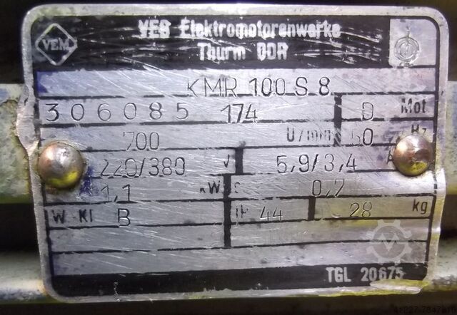 Elektromotor 1,1 kW 700 U/min VEM KMR100S8