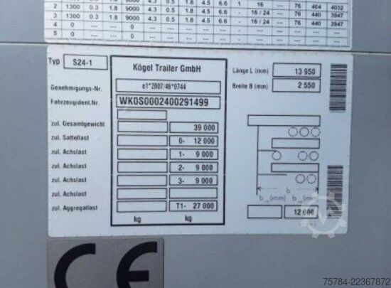 Naczepa otwarta z plandeką KöGEL MEGA S24-1,15 13.620MM, SAF, LIFT,  MIETKAUF MöGLICH