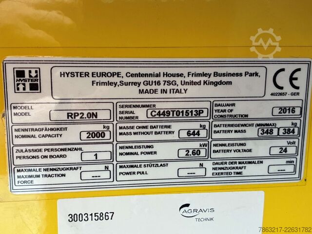 Stivuitor transversal de scaune Hyster RP 2.0N