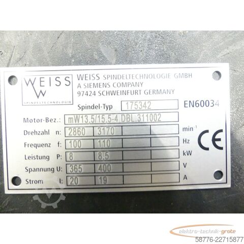 Componente Weiss 175342 Spindel Motor-Bez. mW13,5/15,5-4 DBL.311002 EN60034 -