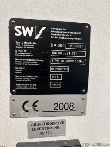 Horizontální obráběcí centrum SW Schwäbische Werkzeugmaschinen GmbH BA 600   2-CNC, 2-spindlig