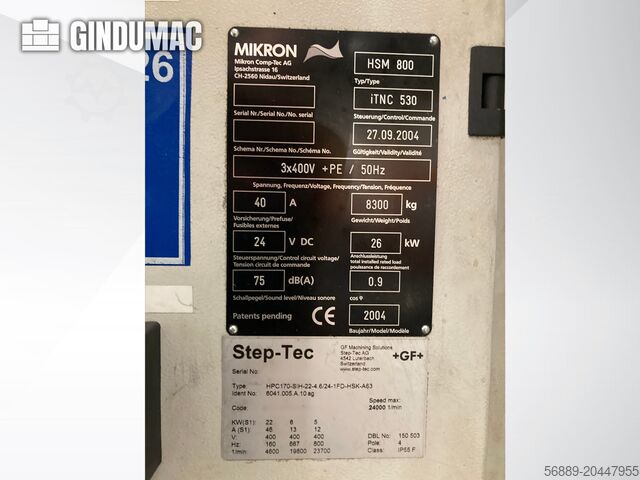 Verticale verspanen centrum MIKRON HSM 800