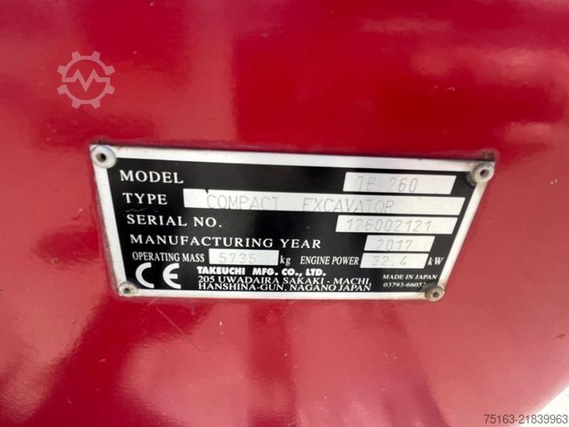 Minigraafmachine TAKEUCHI TB 260 Minibagger Powertilt+Löffel nur 1957h