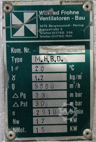 Stofafzuigventilator 15 kW Frohne 9660 m³/h