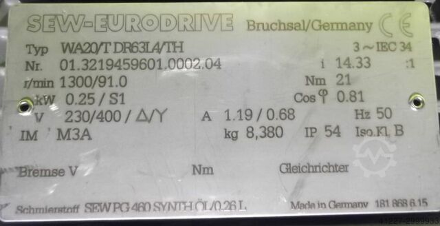 Tandwielmotor 0,25 kW 91 tpm SEW-EURODRIVE R17DR63LA/TF