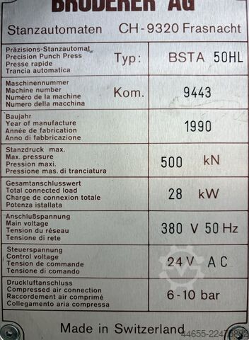 αυτόματο μηχάνημα διάτρησης BRUDERER BSTA 50 HL