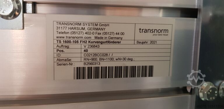 Bandbocht transportband rechts Bandbocht Transnorm 30°-1270-1100-IR900