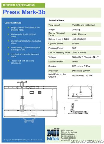 Presser Mi Tek Mk8 hydraulic truss press